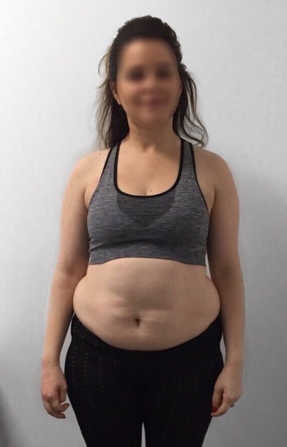 Female body transformation before photo at Roar Fitness personal training