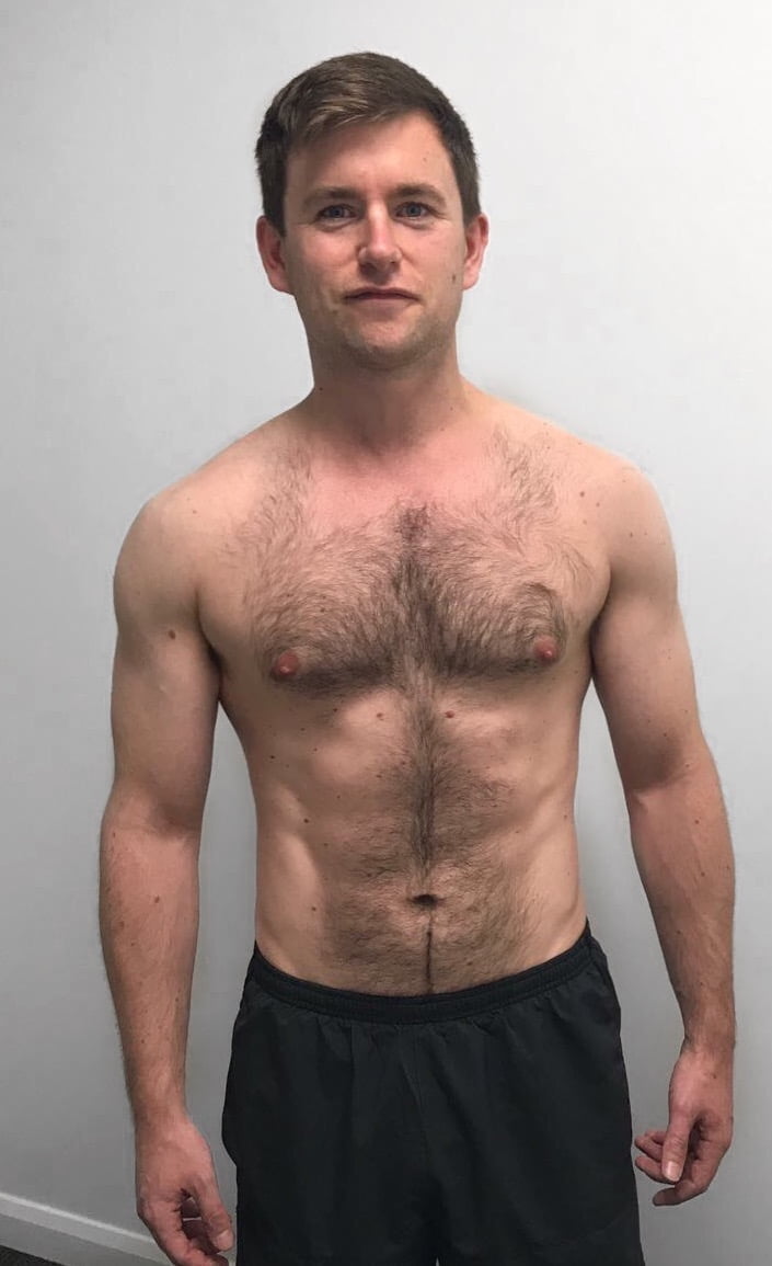 Male body transformation before photo at Roar Fitness London