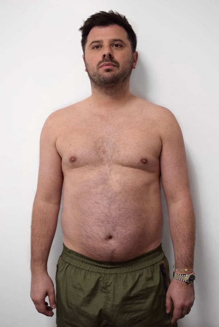 Male body transformation before photo at Roar Fitness London studio