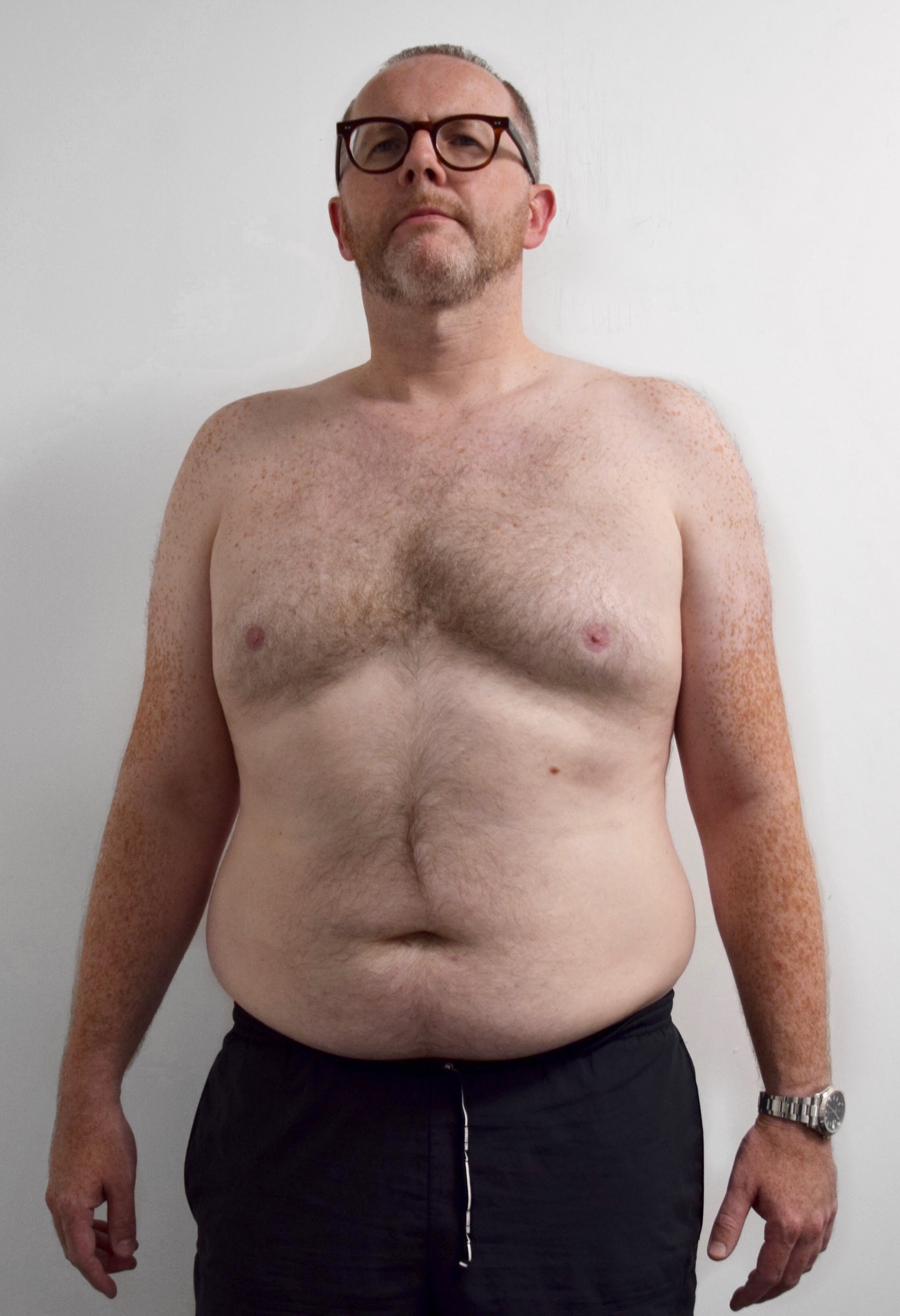 Male body transformation before photo at Roar Fitness London