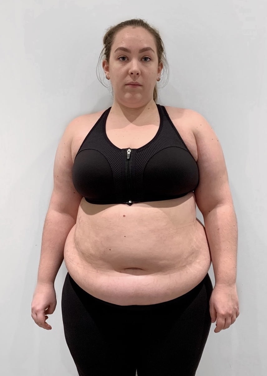 Female body transformation after photo muscle definition Roar Fitness London