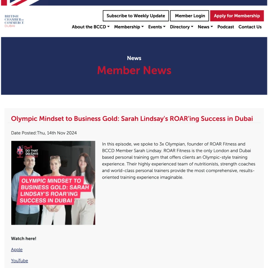The British Chamber of Commerce Dubai page for its podcast episode with Sarah Lindsay