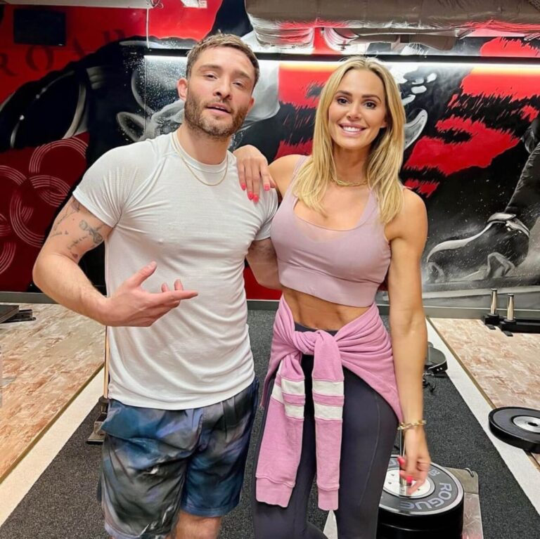 Ed Westwick with Sarah Lindsay after a session at ROAR Fitness Kensington