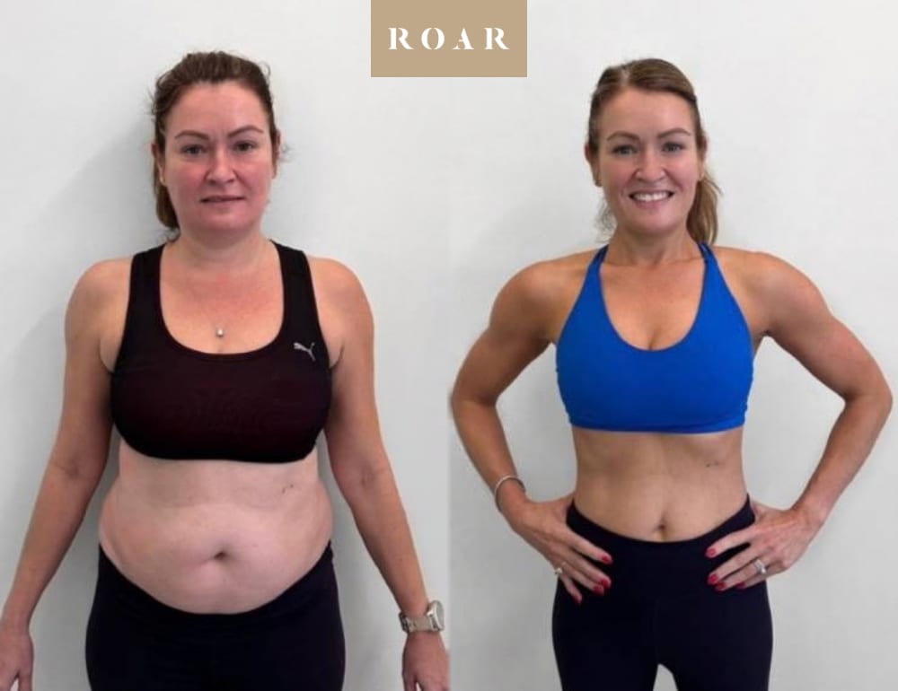 Kellie Mulvey, 49, before and after her 12-week female body transformation at ROAR Fitness London, 11kg weight loss