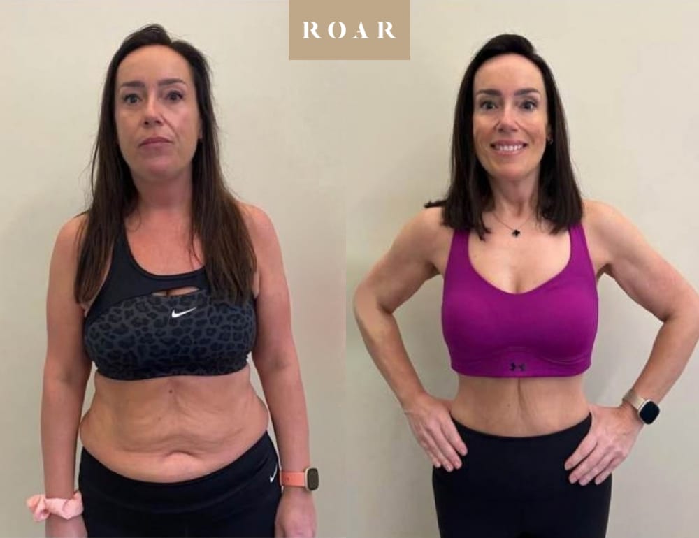 Victoria before and after her 12-week female body transformation at ROAR Fitness London