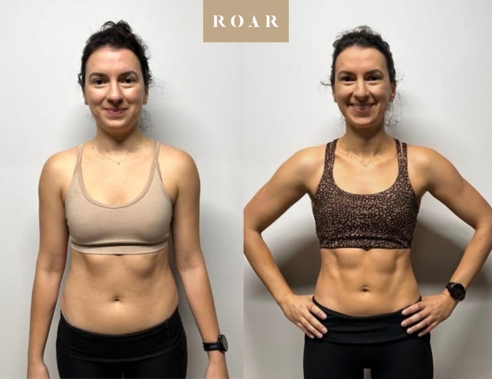 Ana's female body transformation, before and after personal training at ROAR Fitness London