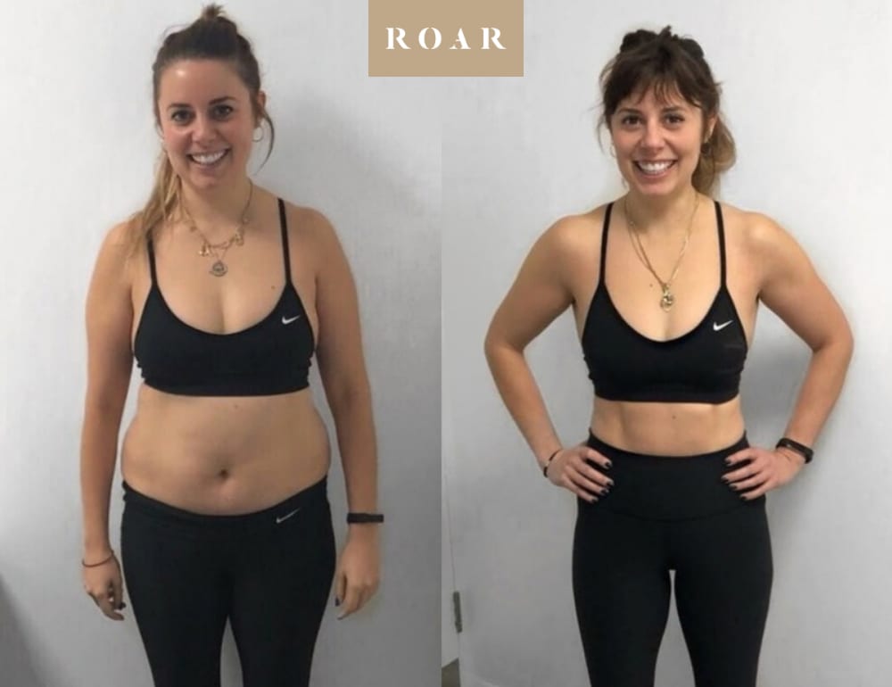 Chloe before and after her female body transformation with ROAR Fitness London personal training