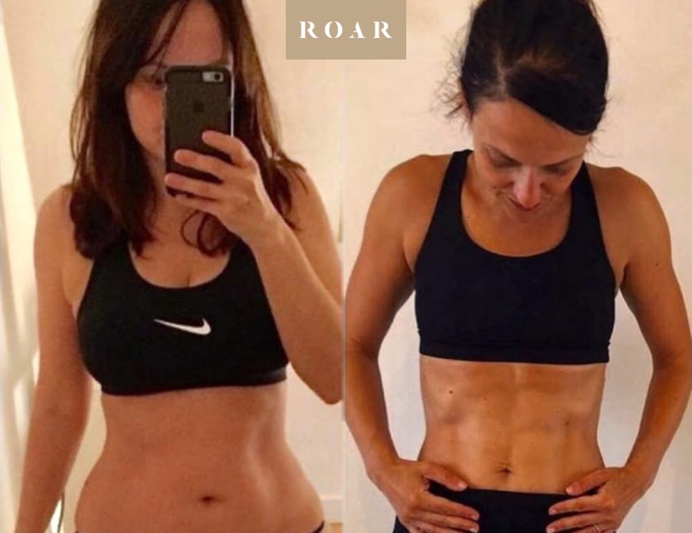 Denise's female body transformation, before and after personal training at ROAR Fitness London