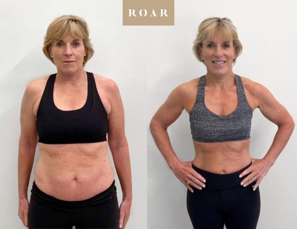 Hilary before and after her female body transformation with ROAR Fitness London personal training