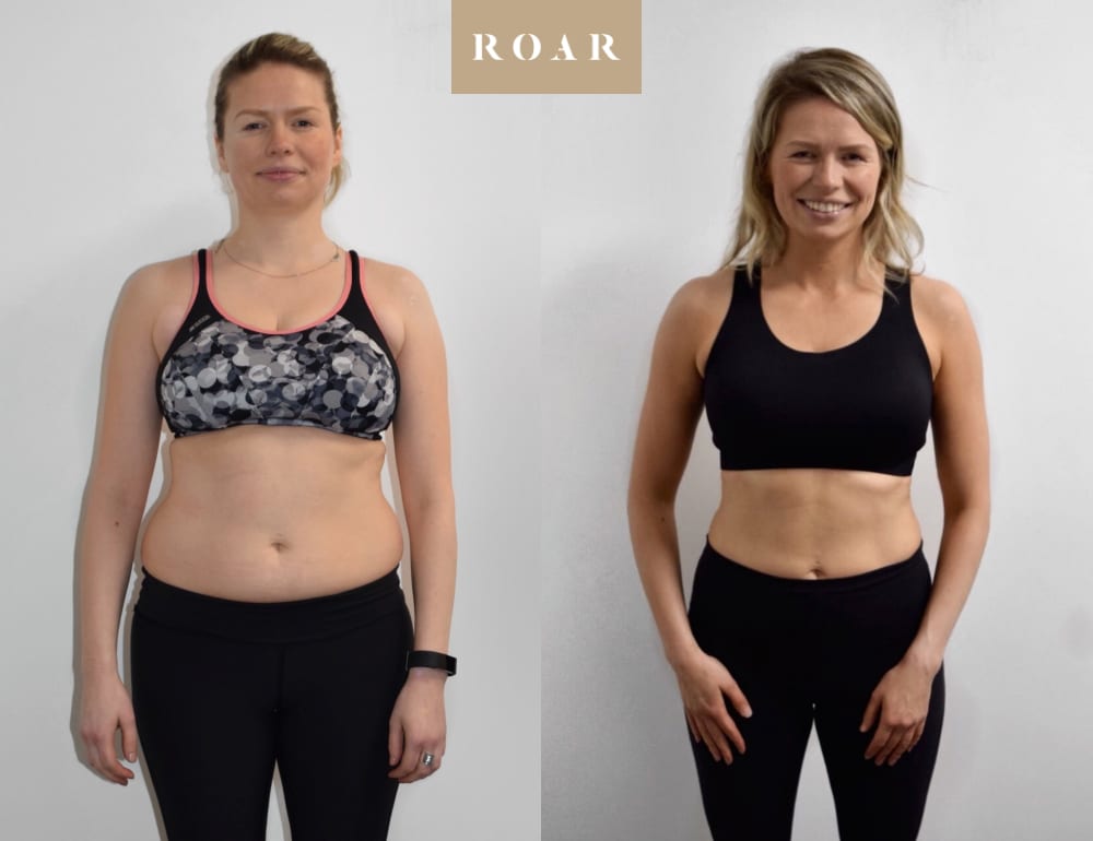 Hilary before and after her female body transformation with ROAR Fitness London personal training