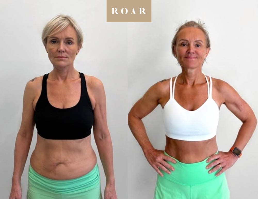 Jane's female body transformation, before and after personal training at ROAR Fitness London