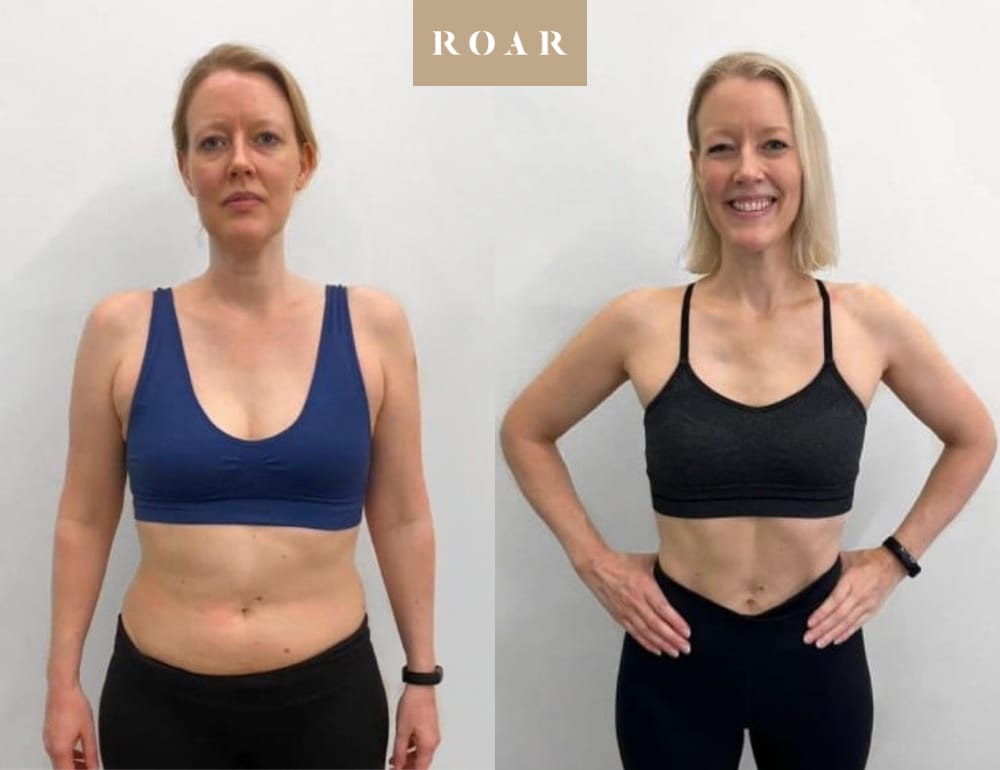 Kate before and after her female body transformation with ROAR Fitness London personal training