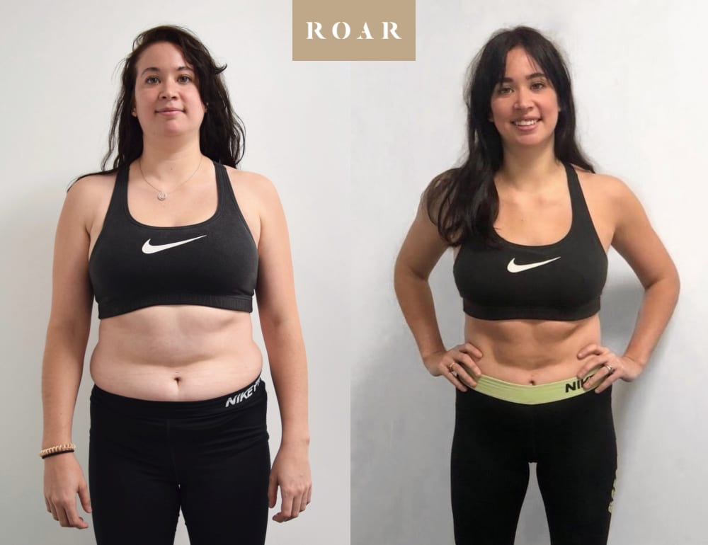 Rebekka's female body transformation, before and after personal training at ROAR Fitness London