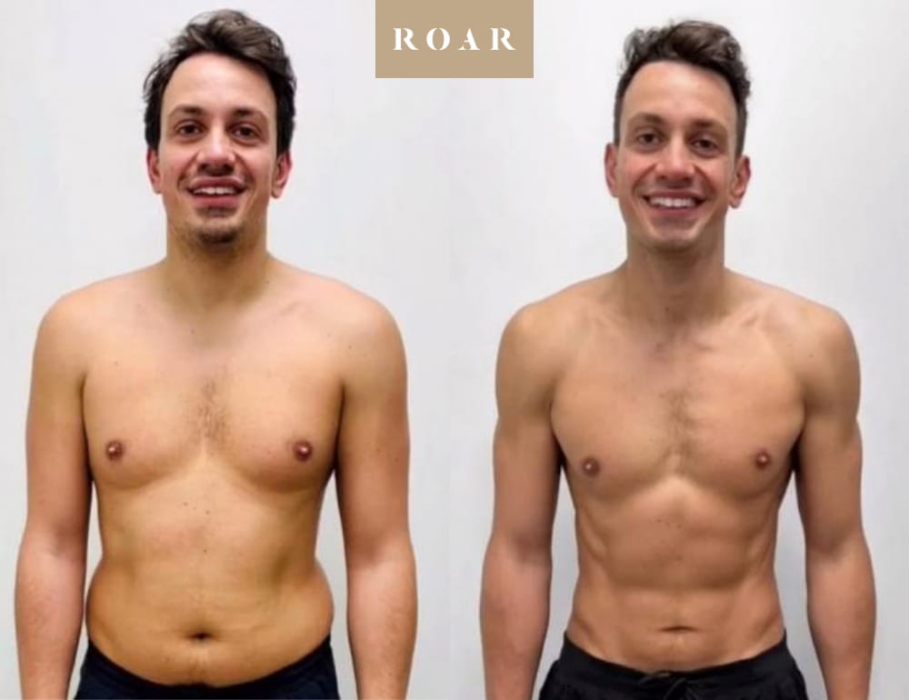 Gianfranco's male body transformation, before and after personal training at ROAR Fitness London