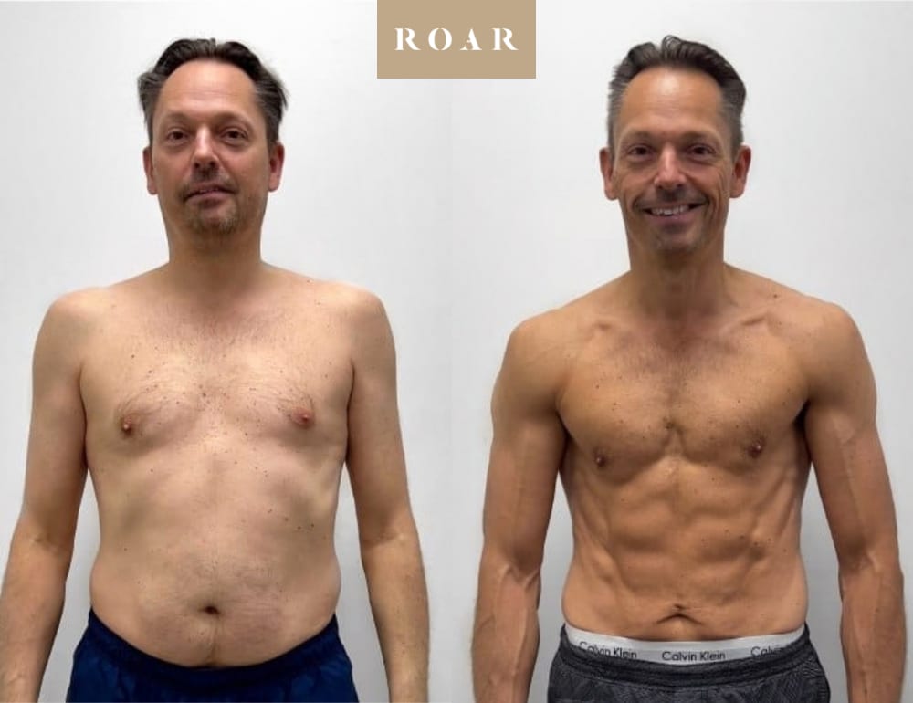 Nigel before and after his male body transformation with ROAR Fitness London personal training