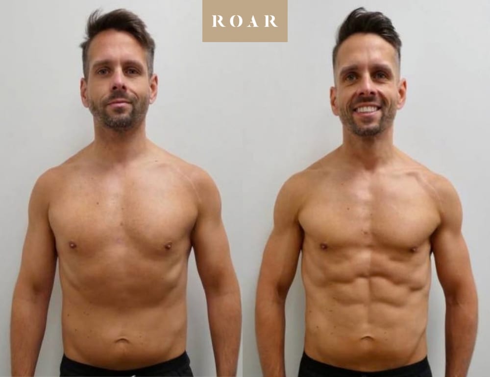 Peter M before and after his male body transformation with ROAR Fitness London personal training