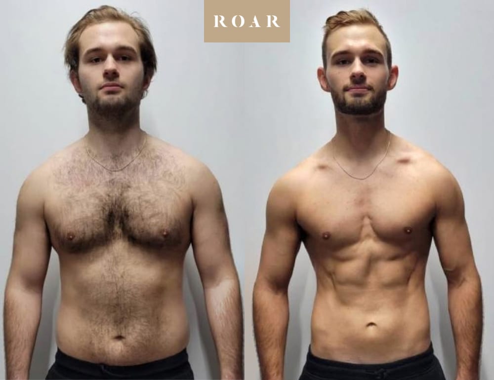 Rafe's male body transformation, before and after personal training at ROAR Fitness London