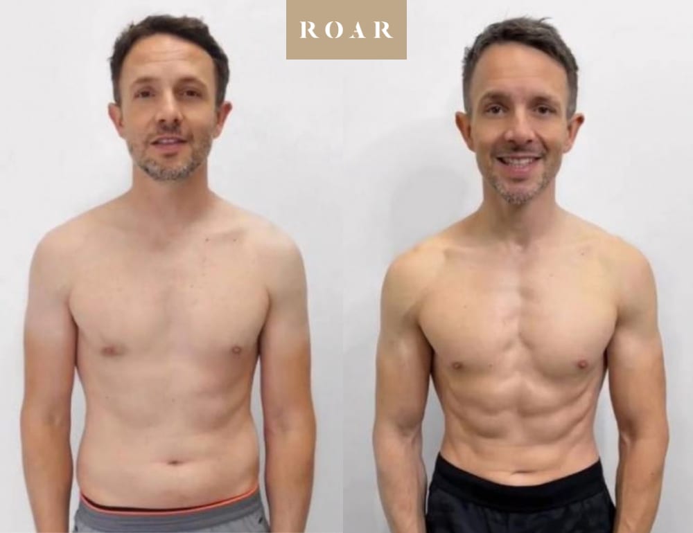 Rob M before and after his male body transformation with ROAR Fitness London personal training