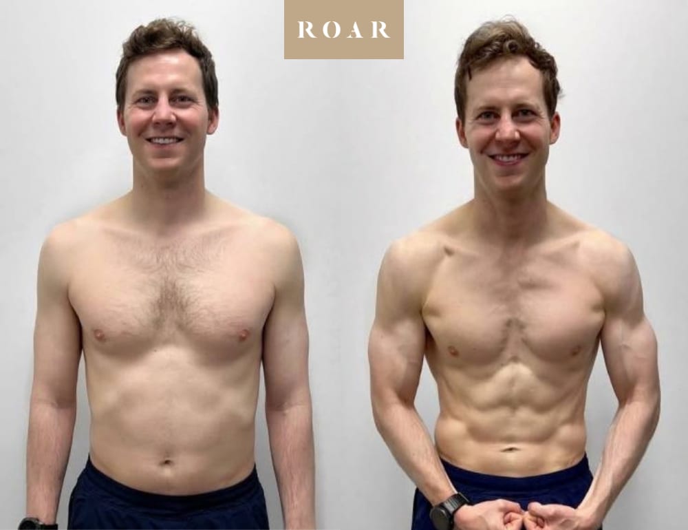 Robert before and after his male body transformation with ROAR Fitness London personal training
