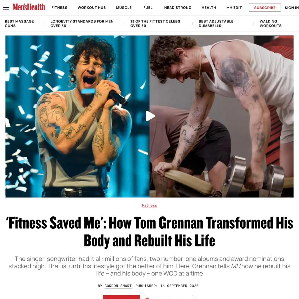 The Men’s Health cover interview with Tom Grennan on how fitness rebuilt his life