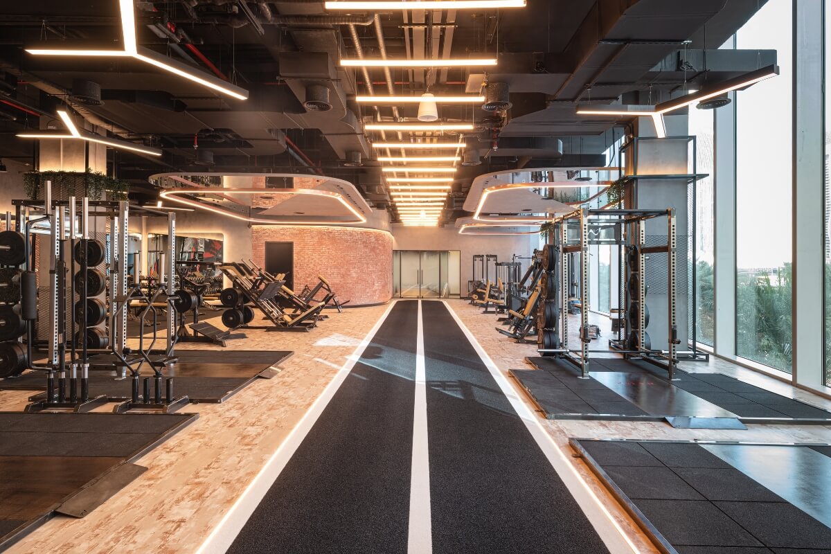 Sled track running through the gym floor at Roar Fitness Dubai
