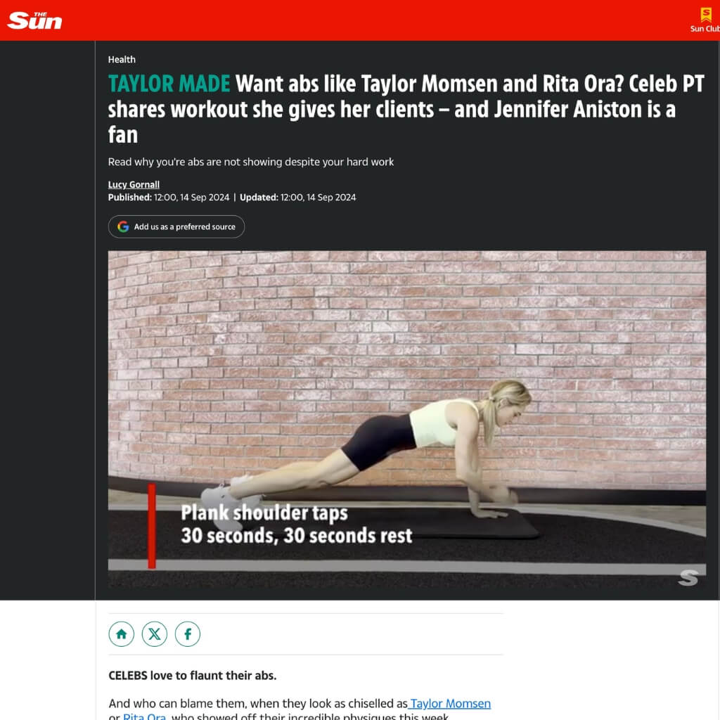 Roar Fitness featured in an article in The Sun