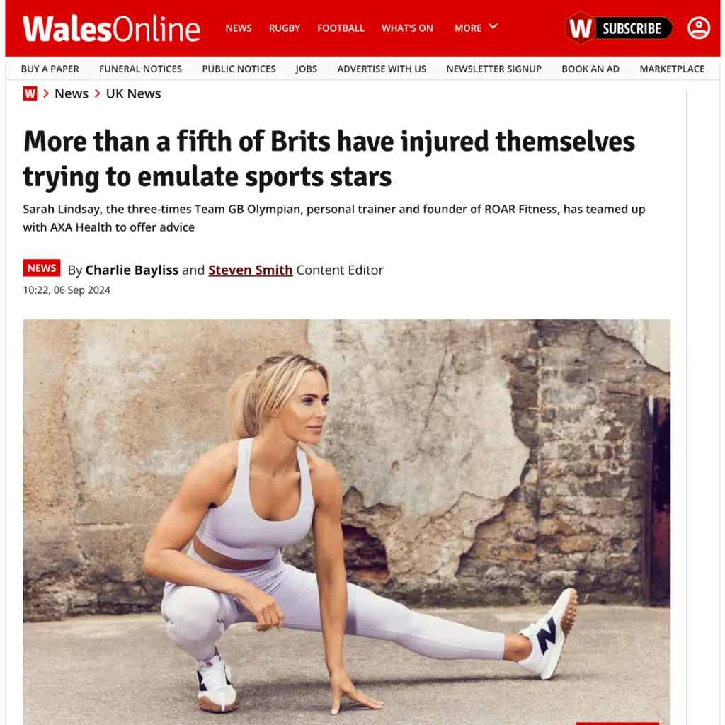 The WalesOnline article with injury advice from Sarah Lindsay and AXA Health